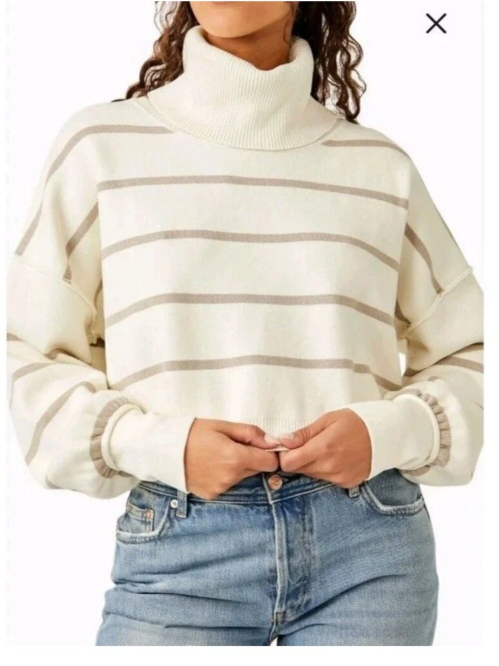 🌟 FREE PEOPLE 🌟 PAULIE STRIPED TURTLENECK SWEATER MOONBEAM IVORY SZ XS